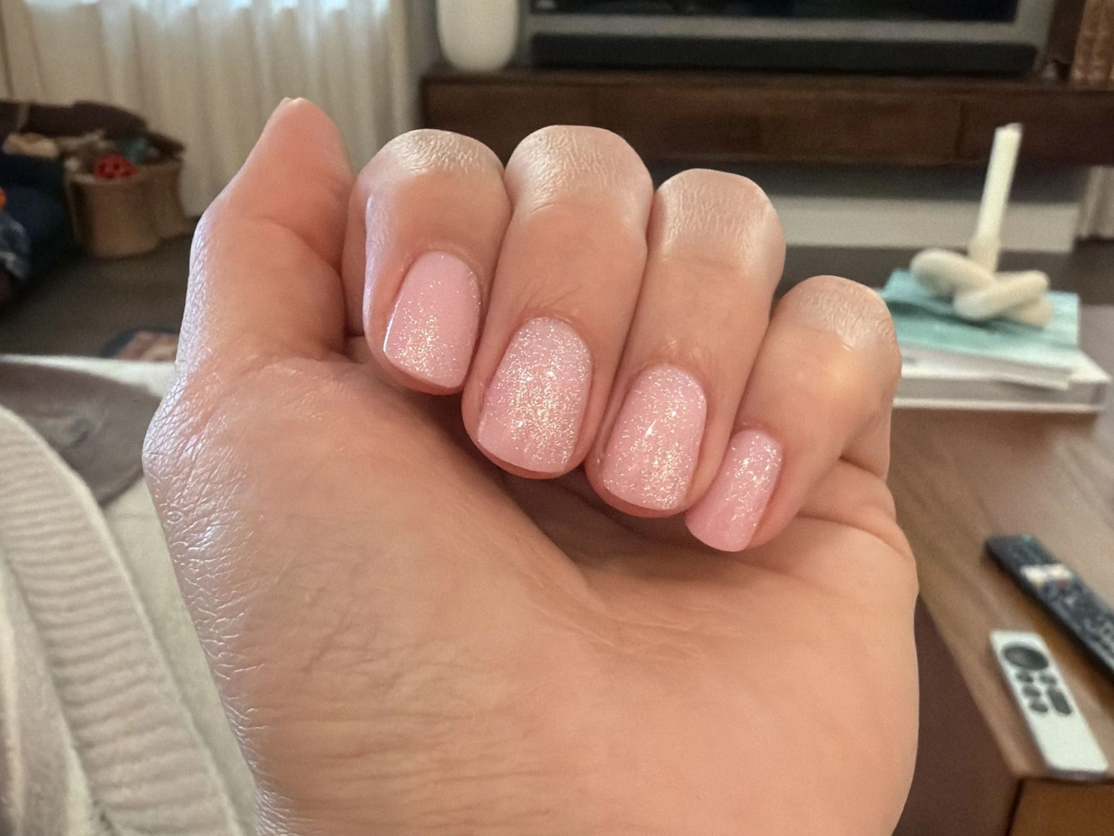 Soft pink shimmer manicure